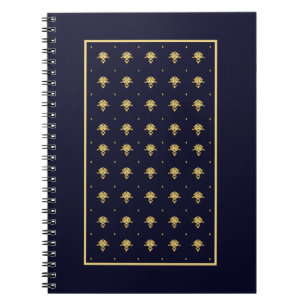 Elegant Blue och Guld Damask Anteckningsbok Med Spiral