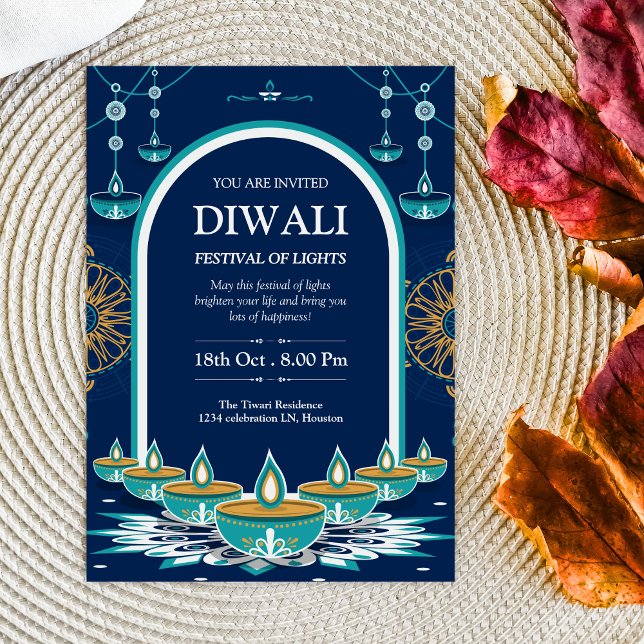 Elegant Blue och Guld Diwali-festivalen i Ljus Inbjudningar (Skapare uppladdad)