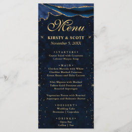 Elegant Blue och Guld Faux Glitter Agate Bröllop Meny