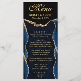 Elegant Blue och Guld Faux Glitter Agate Bröllop Meny