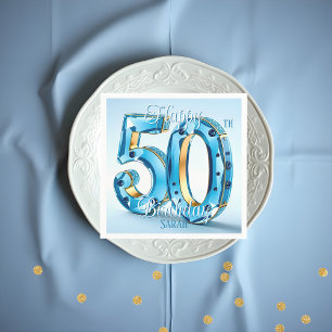 Elegant Blue och Guld Gemstone 50:e födelsedagen Pappersservett