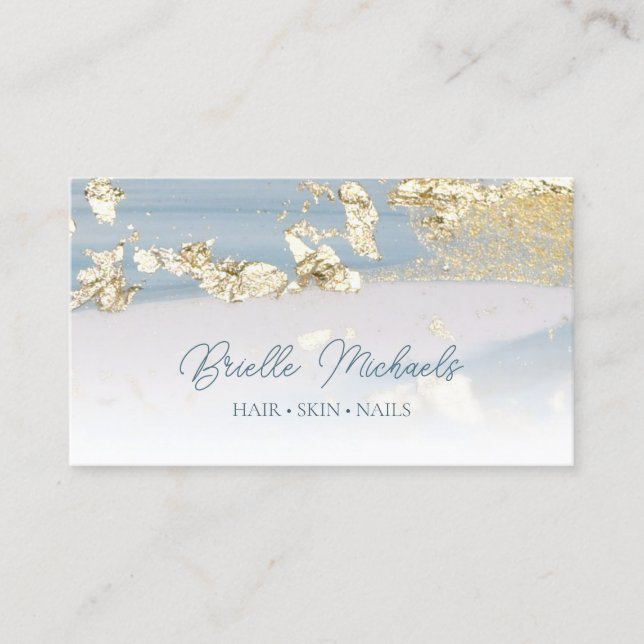 Elegant Blue och Guld Gilded Glitter Beauty Salon Visitkort (Framsida)