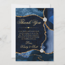 Elegant Blue och Guld Glitter Agate Bröllop Tack Kort