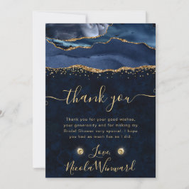 Elegant Blue och Guld Glitter Agate Möhippa Tack Kort