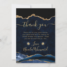 Elegant Blue och Guld Glitter Agate Möhippa Tack Kort