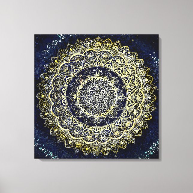 Elegant Blue och Guld Mandala Yoga Studio Painting Canvastryck (Framsida)