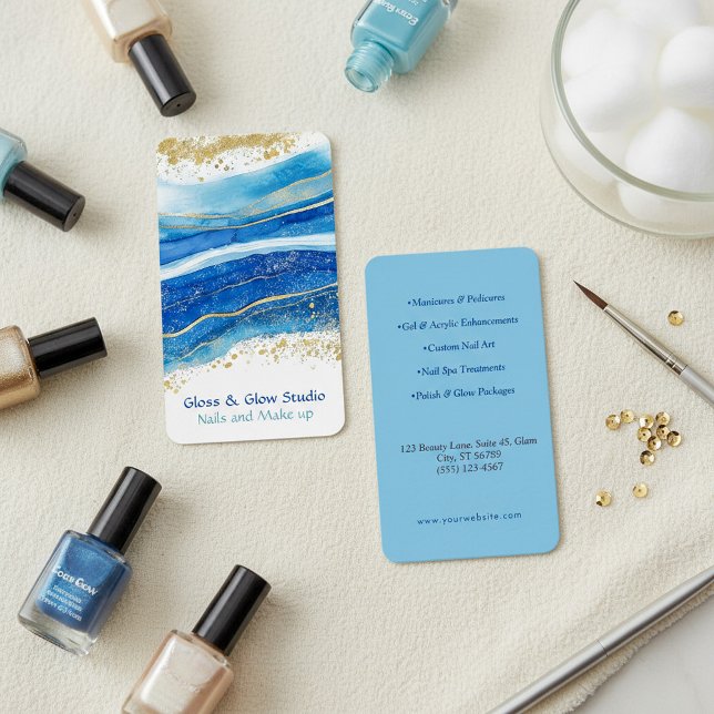 Elegant Blue och Guld Marble Visitkort (Elegant Blue and Gold Marble Business Card.)