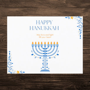 Elegant Blue och Guld Menorah Hanukkah Helg Vykort