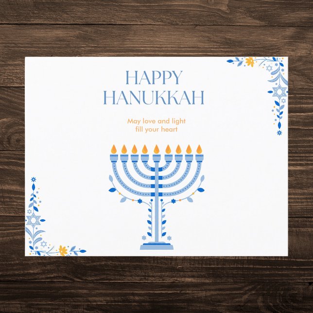 Elegant Blue och Guld Menorah Hanukkah Helg Vykort (Skapare uppladdad)
