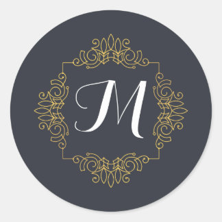 Elegant Blue och Guld Monogram | Ange ditt eget Runt Klistermärke
