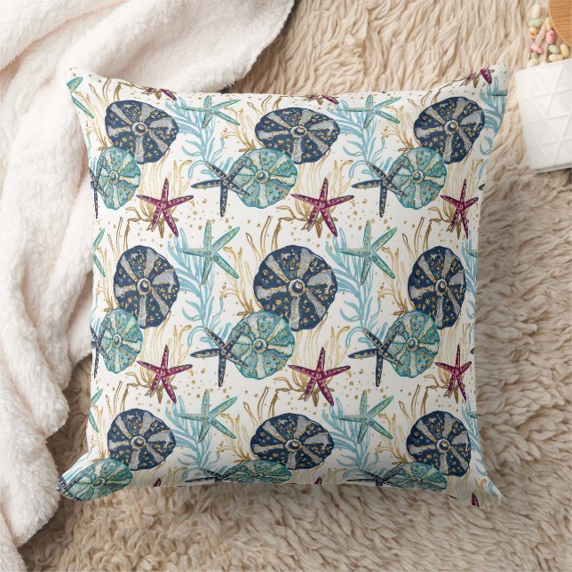 Elegant Blue och Guld Ocean Treasures Mönster Kudde (Filt)