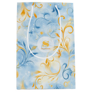 Elegant Blue och Guld Paisley-Inspired Löv