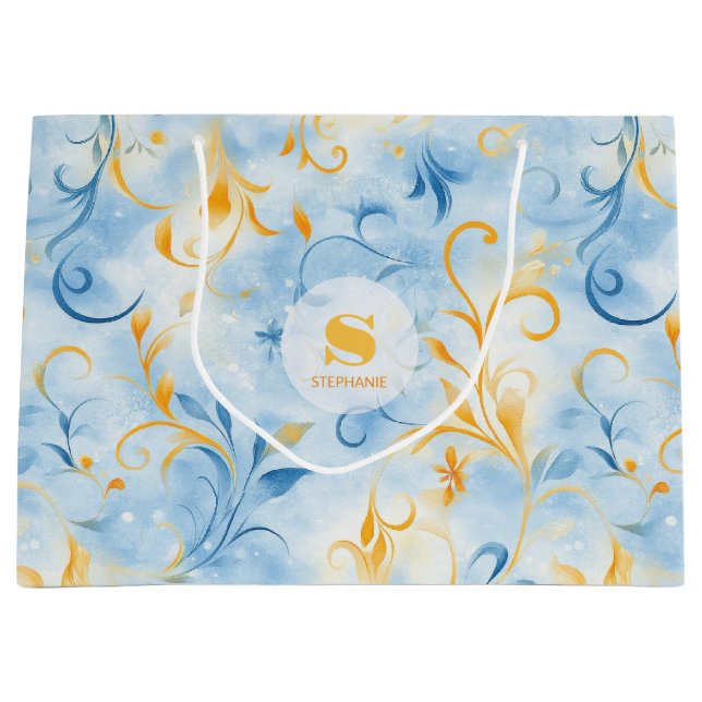 Elegant Blue och Guld Paisley-Inspired Löv (Framsidan)