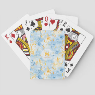 Elegant Blue och Guld Paisley-Inspired Löv Casinokort