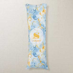 Elegant Blue och Guld Paisley-Inspired Löv Kroppskudde
