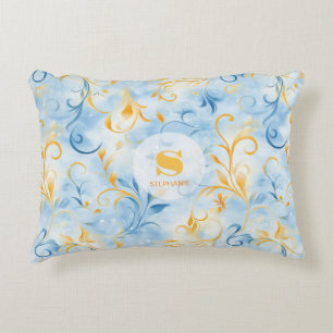 Elegant Blue och Guld Paisley-Inspired Löv Prydnadskudde