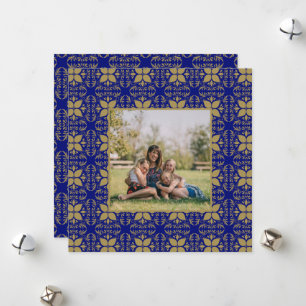 Elegant Blue och Guld Photo Julkort