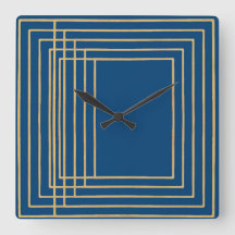 Elegant blue och guld ramar Wall Clock