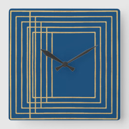 Elegant blue och guld ramar Wall Clock Fyrkantig Klocka