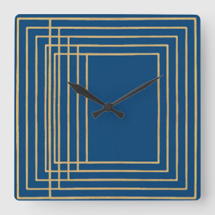 Elegant blue och guld ramar Wall Clock Fyrkantig Klocka