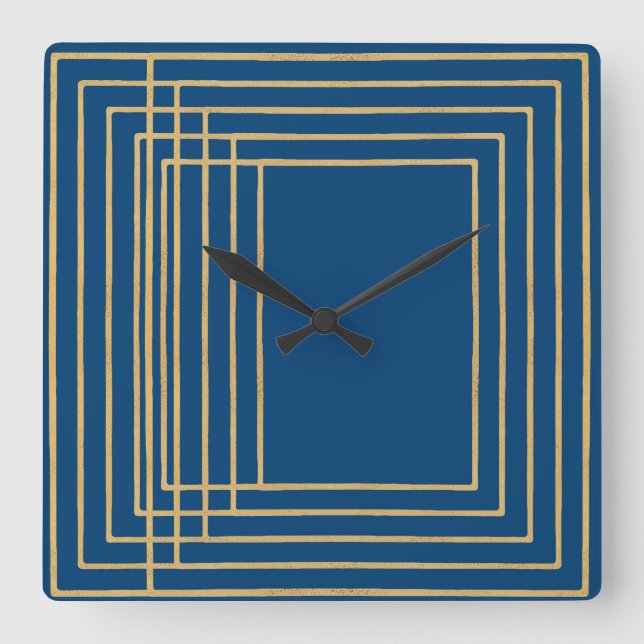 Elegant blue och guld ramar Wall Clock Fyrkantig Klocka (Framsida)