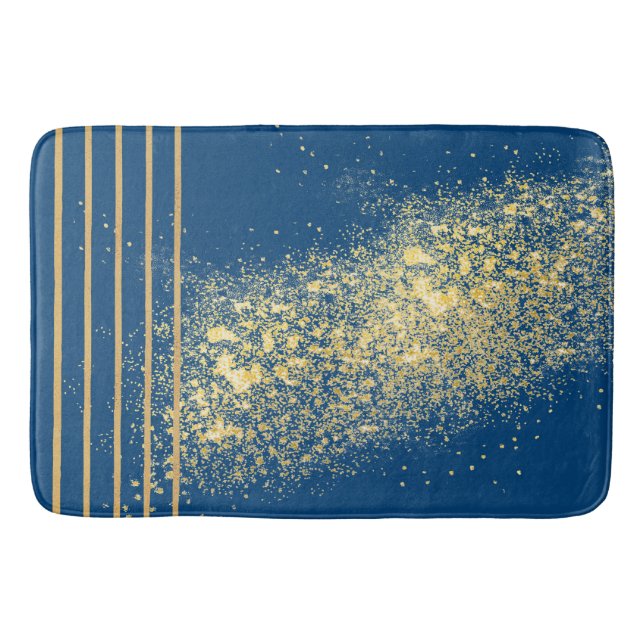 Elegant blue och guld rand Bath Mat Badrumsmatta (Framsidan)