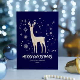 Elegant Blue och Guld Reindeer God jul Julkort