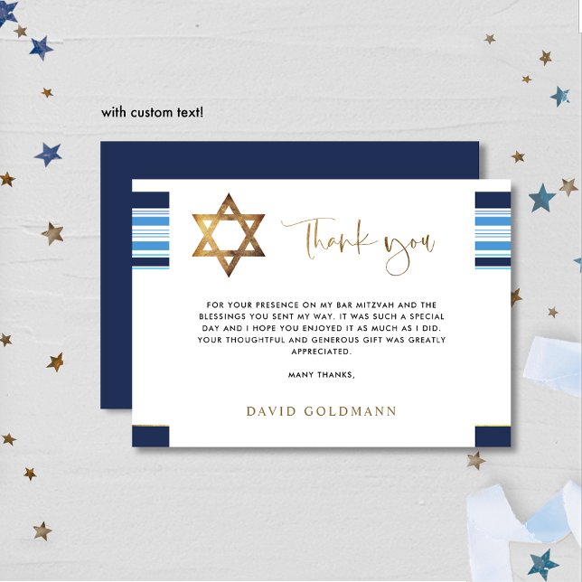 Elegant Blue och Guld Tallit Pub Mitzvah Tack Kort (Skapare uppladdad)