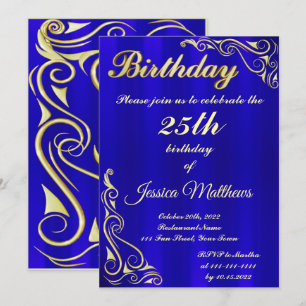 Elegant Blue och Guld Typografi Anpassningsbar föd Inbjudningar