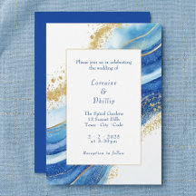 Elegant Blue och Guld Watercolor Bröllop