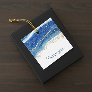 Elegant Blue och Guld Watercolor Tack Gåvor Etiketter