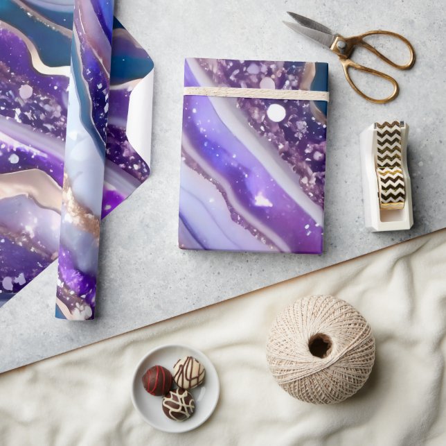 Elegant Blue och Lila Glitter Marble Mönster Presentpapper (Hantverk)