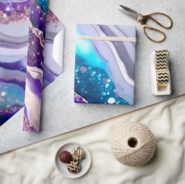 Elegant Blue och Lila Glitter Marble Mönster Presentpapper
