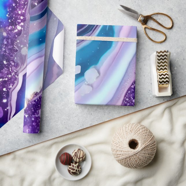 Elegant Blue och Lila Glitter Marble Mönster Presentpapper (Hantverk)