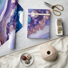 Elegant Blue och Lila Glitter Marble Mönster Presentpapper