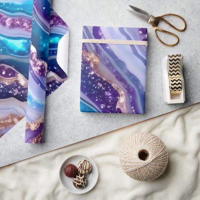 Elegant Blue och Lila Glitter Marble Mönster Presentpapper (Hantverk)