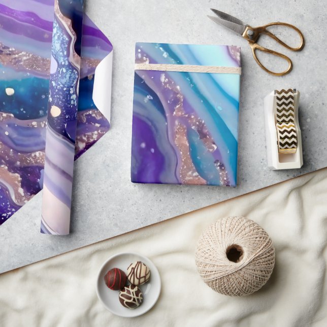 Elegant Blue och Lila Glitter Marble Mönster Presentpapper (Hantverk)