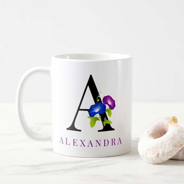 Elegant Blue och Lila God morgon Glory Flower Kaffemugg (Med munk)