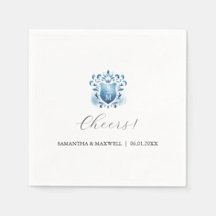 Elegant Blue och Monogrammed Vapensköld Pappersservett