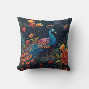 Elegant Blue och range Peacock Star Filled Garden Kudde