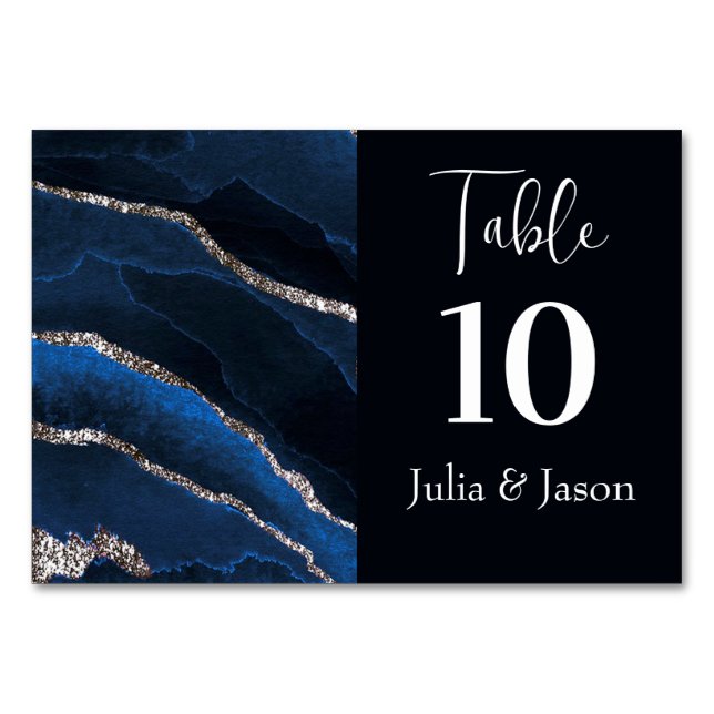 Elegant Blue och Silver Agate Bordsnummer (Framsidan)