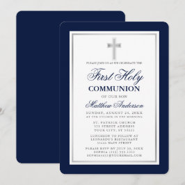 Elegant Blue och Silver First Heliga Communision Inbjudningar