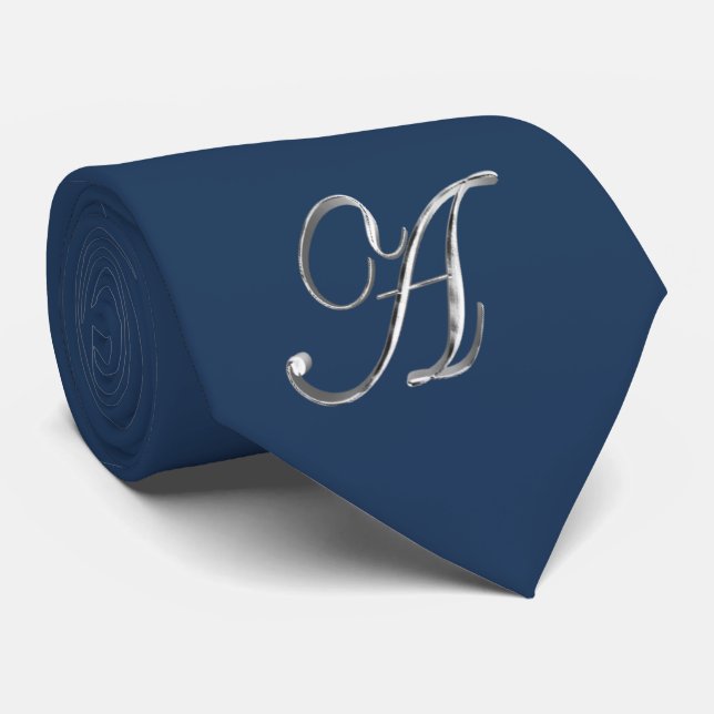 Elegant Blue och Silver Grått Monogram A Slips (Rullad)