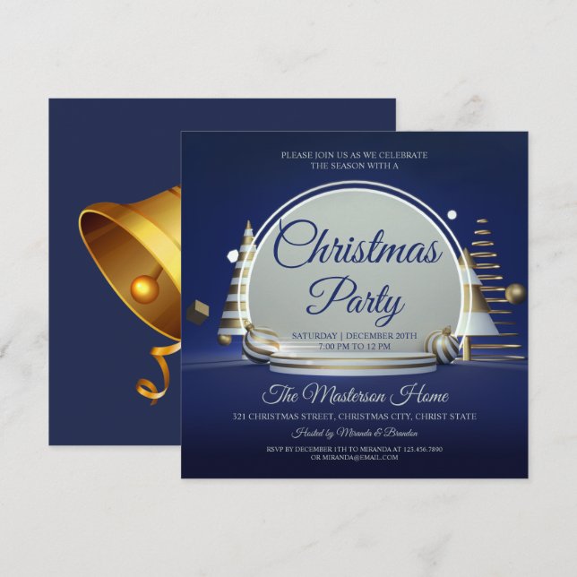 Elegant Blue- och Silver-inbjudan till julfest Inbjudningar (Fram/baksida)