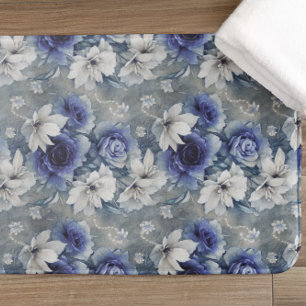 Elegant Blue och Vit ros och Lilies Badrumsmatta