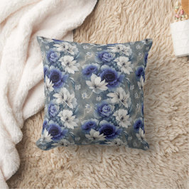 Elegant Blue och Vit ros och Lilies Kudde