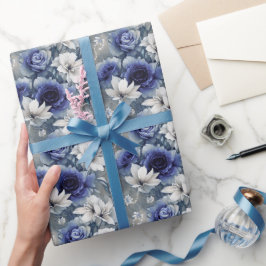 Elegant Blue och Vit ros och Lilies Presentpapper