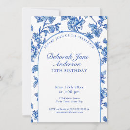 Elegant Blue och White 70:e Födelsedagsfesten Inbjudningar