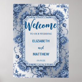 Elegant blue och white Chinoiserie antique Bröllop Poster