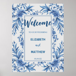 Elegant blue och white Chinoiserie antique Bröllop Poster